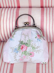 Pastel Pink Vintage Stripe and Floral Fabric Handbag