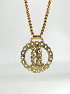 Vintage English Brass Medallion- Bear and Engraved Warwick