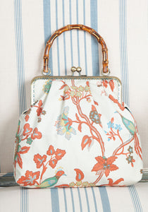 Deep orange floral & bird handbag